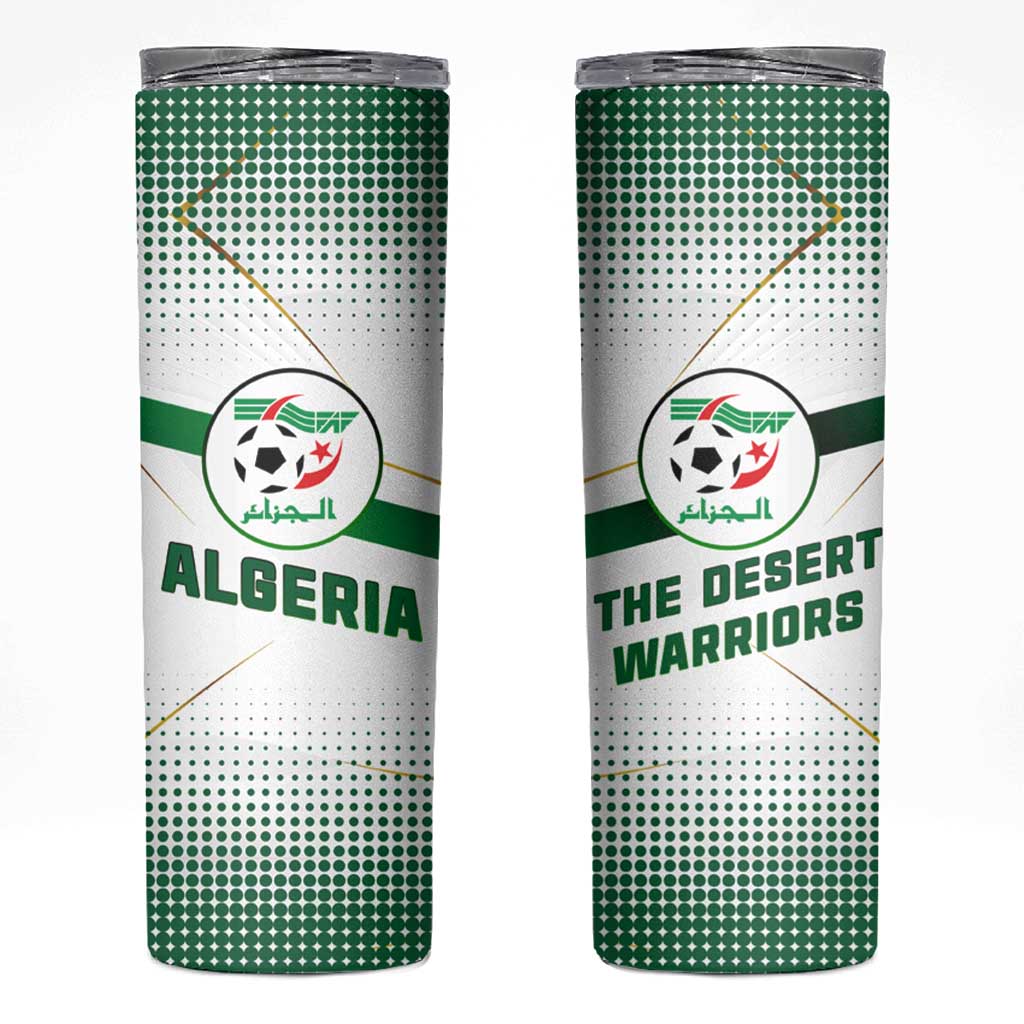 Algeria Soccer Skinny Tumbler with Desert Warriors Text and National Flag Design