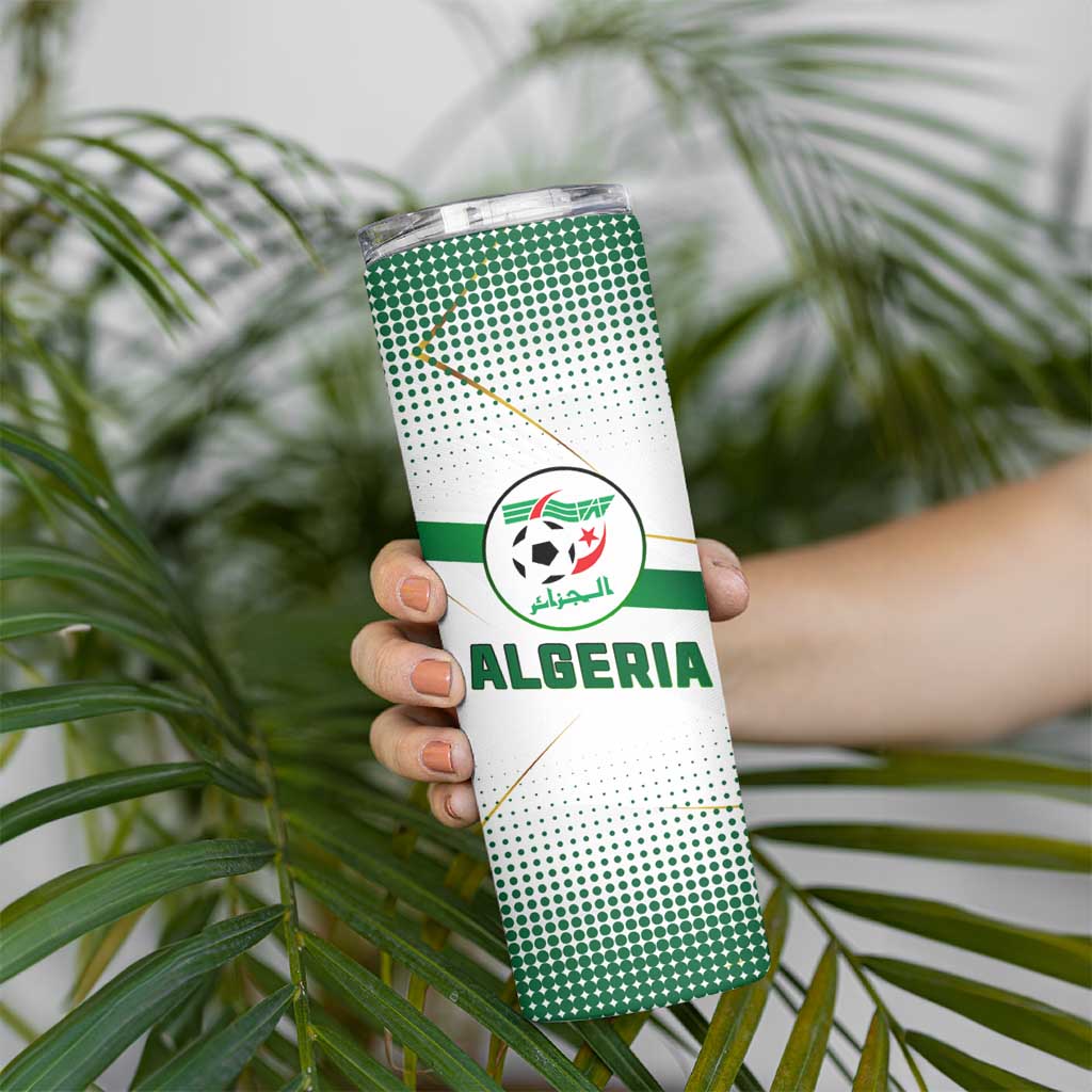 Algeria Soccer Skinny Tumbler with Desert Warriors Text and National Flag Design