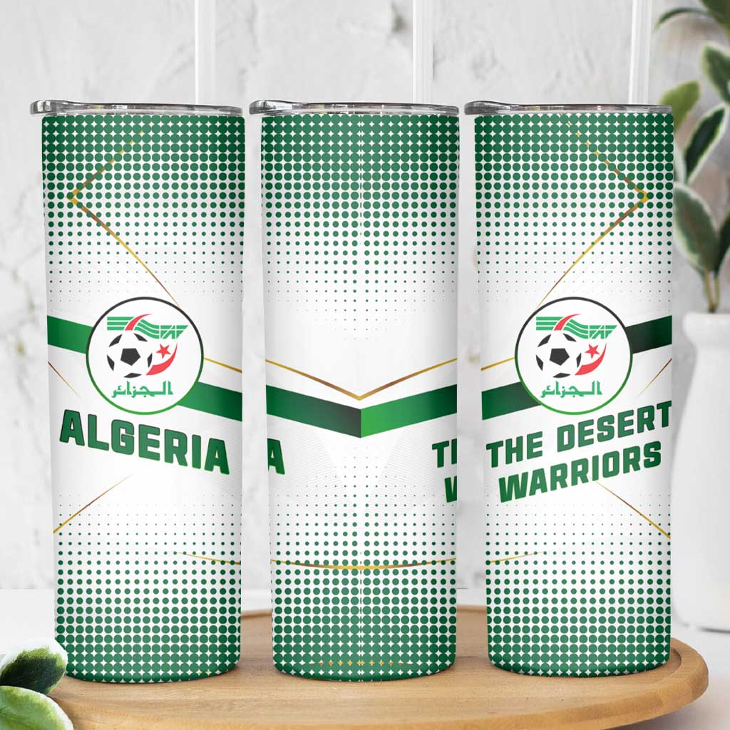 Algeria Soccer Skinny Tumbler with Desert Warriors Text and National Flag Design