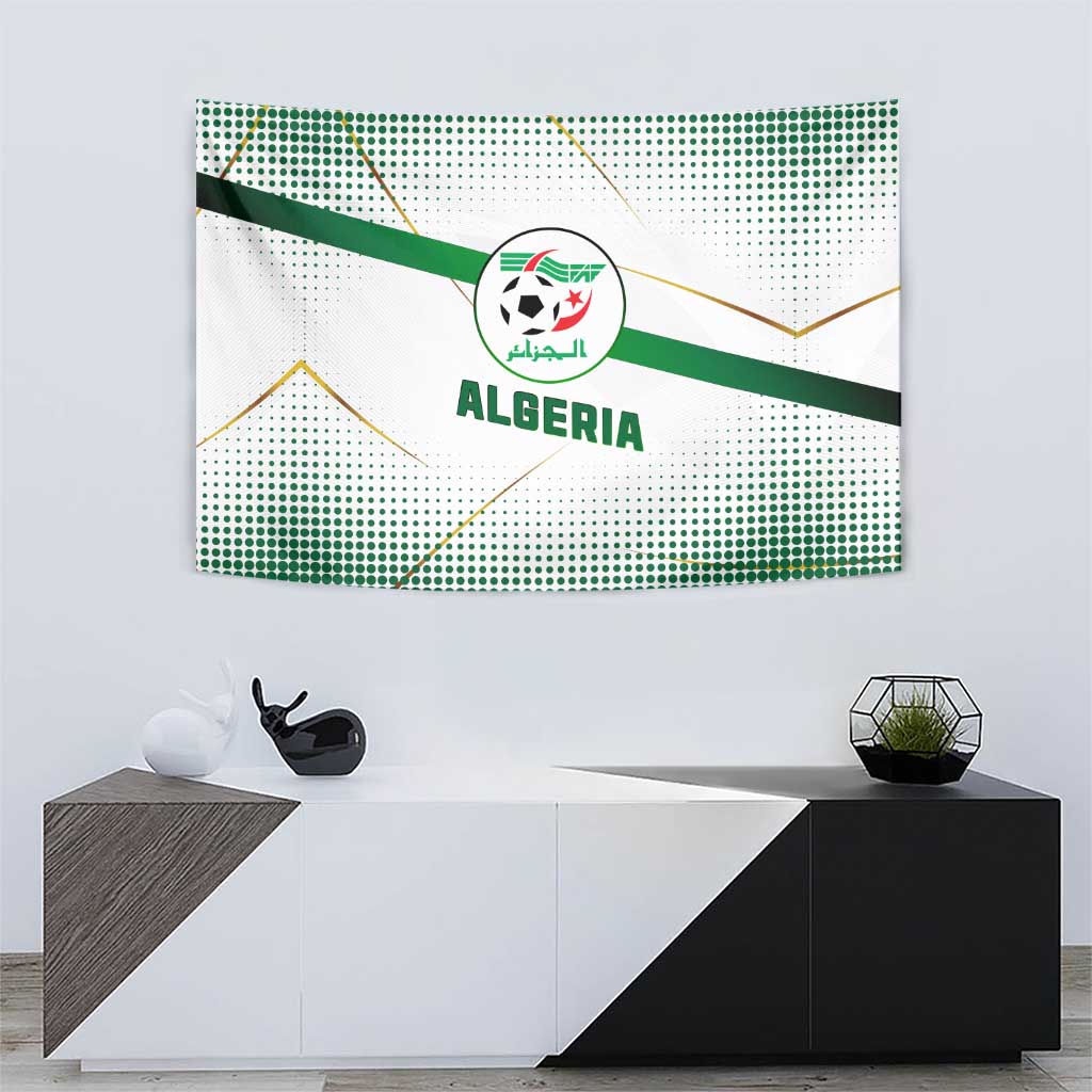 Algeria Soccer Tapestry with Desert Warriors Text and National Flag Design