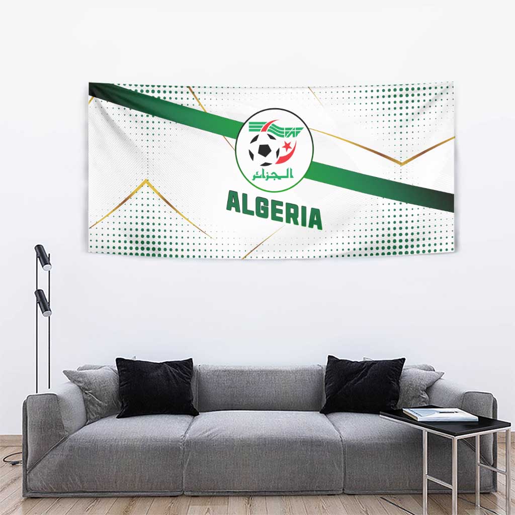 Algeria Soccer Tapestry with Desert Warriors Text and National Flag Design