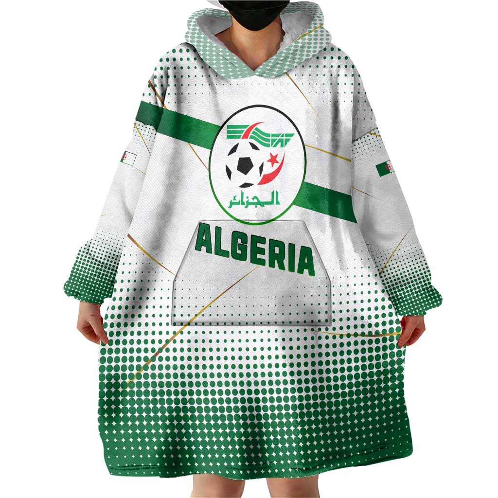 Algeria Soccer Wearable Blanket Hoodie with Desert Warriors Text and National Flag Design