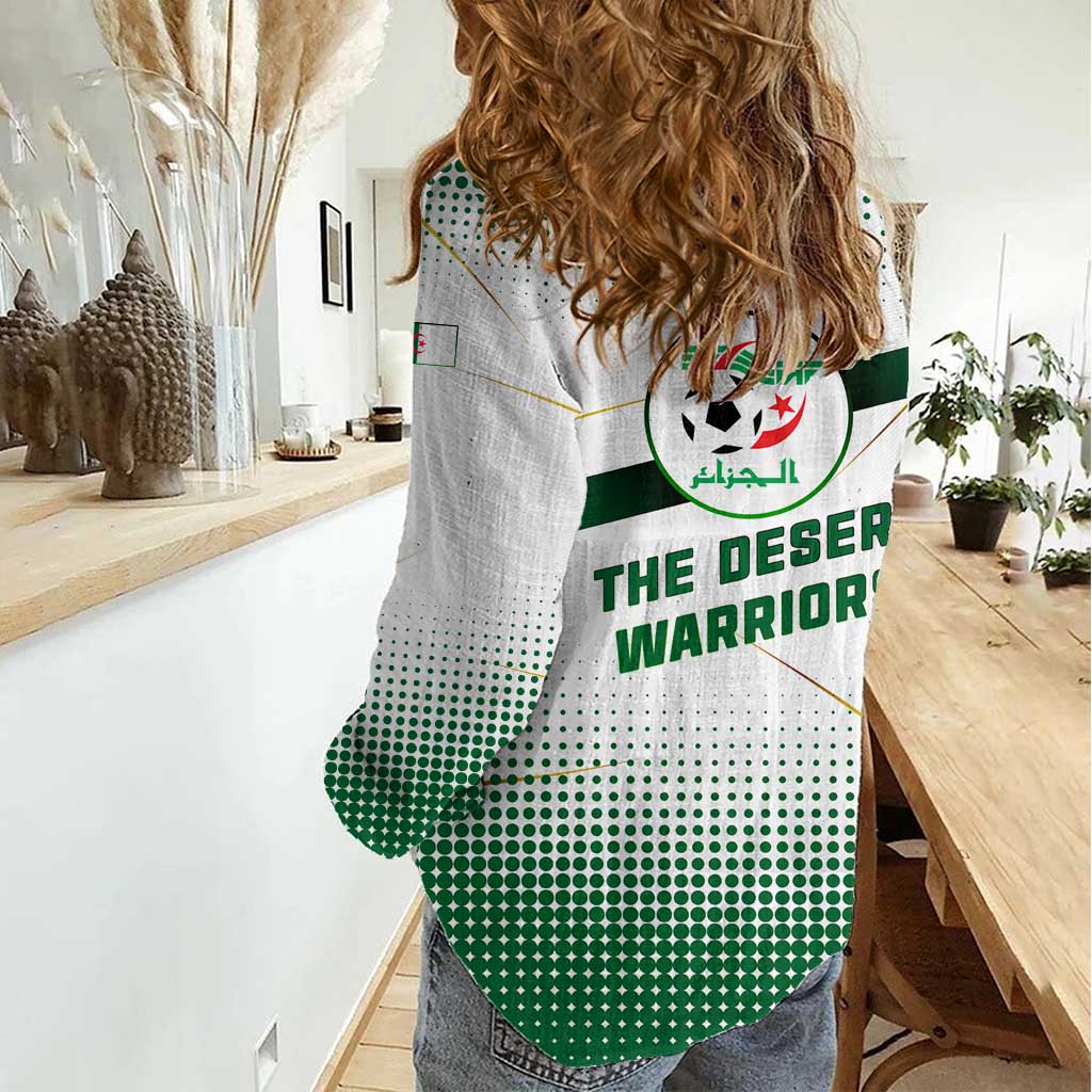 Algeria Soccer Women Casual Shirt with Desert Warriors Text and National Flag Design