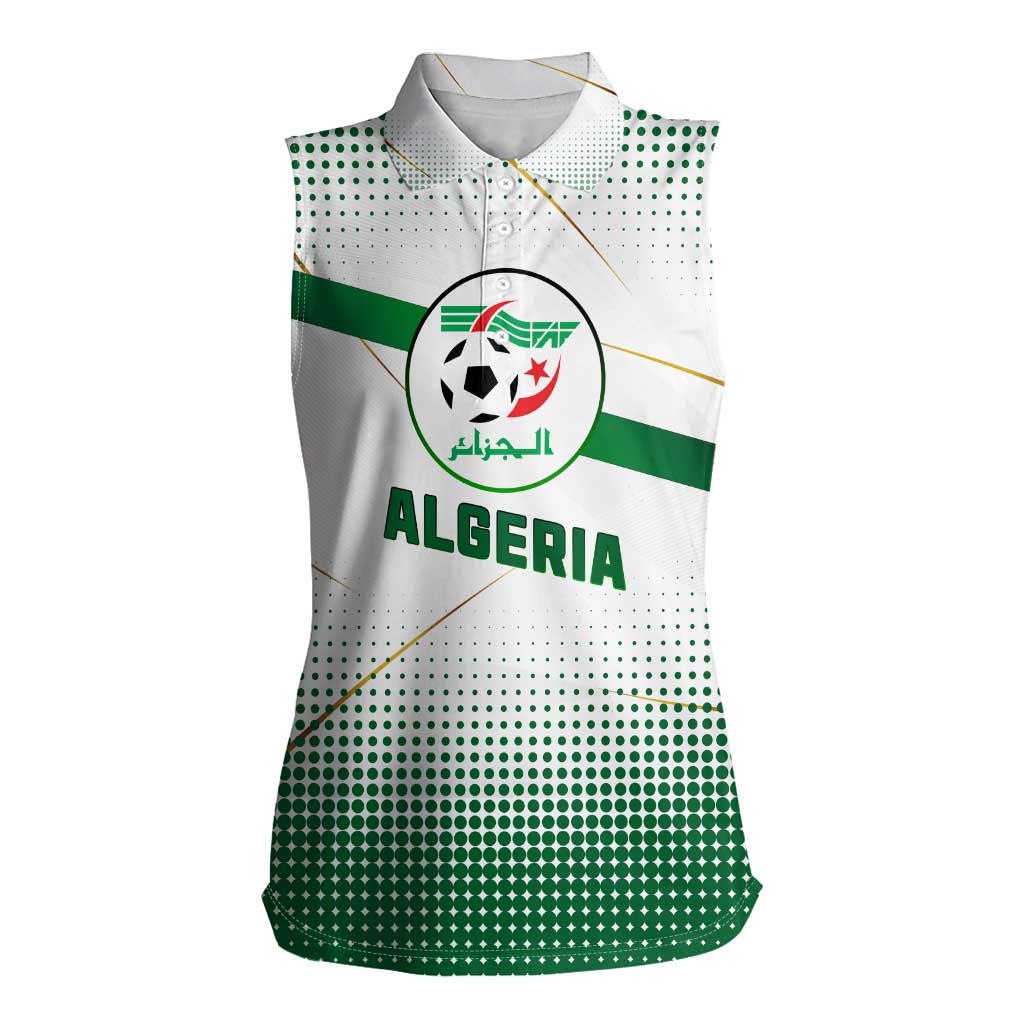 Algeria Soccer Women Sleeveless Polo Shirt with Desert Warriors Text and National Flag Design