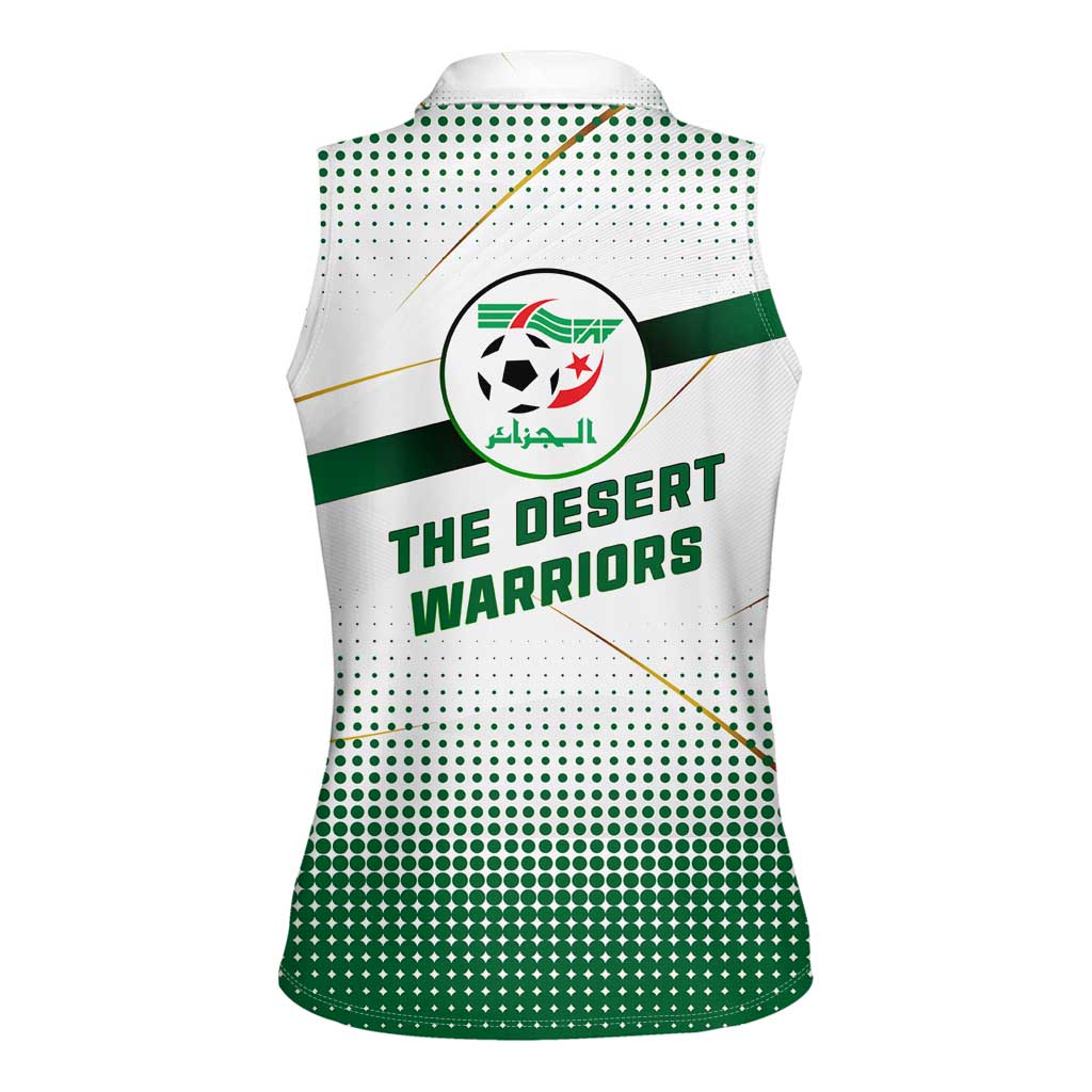 Algeria Soccer Women Sleeveless Polo Shirt with Desert Warriors Text and National Flag Design