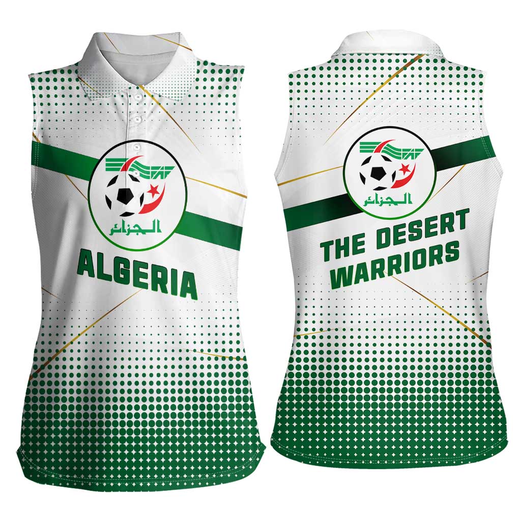 Algeria Soccer Women Sleeveless Polo Shirt with Desert Warriors Text and National Flag Design