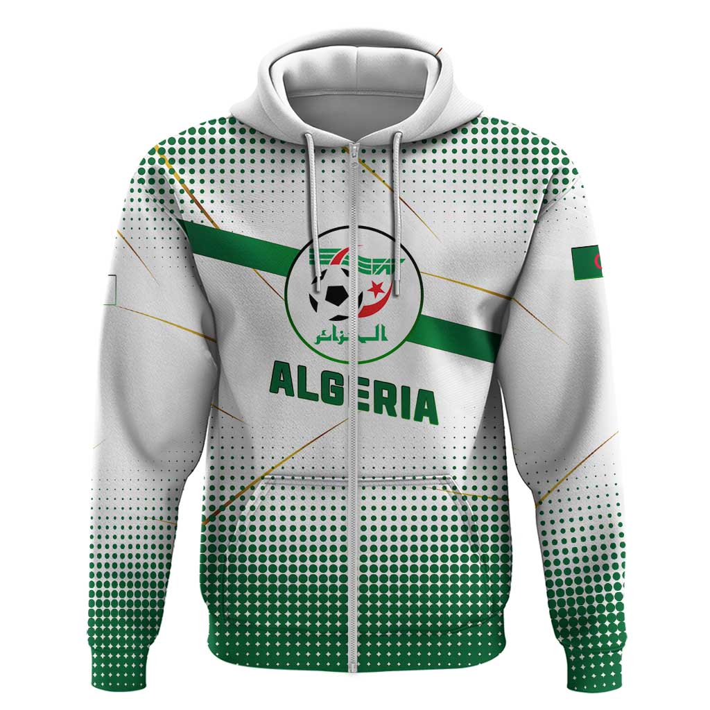 Algeria Soccer Zip Hoodie with Desert Warriors Text and National Flag Design
