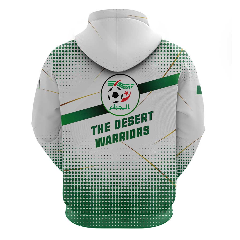 Algeria Soccer Zip Hoodie with Desert Warriors Text and National Flag Design