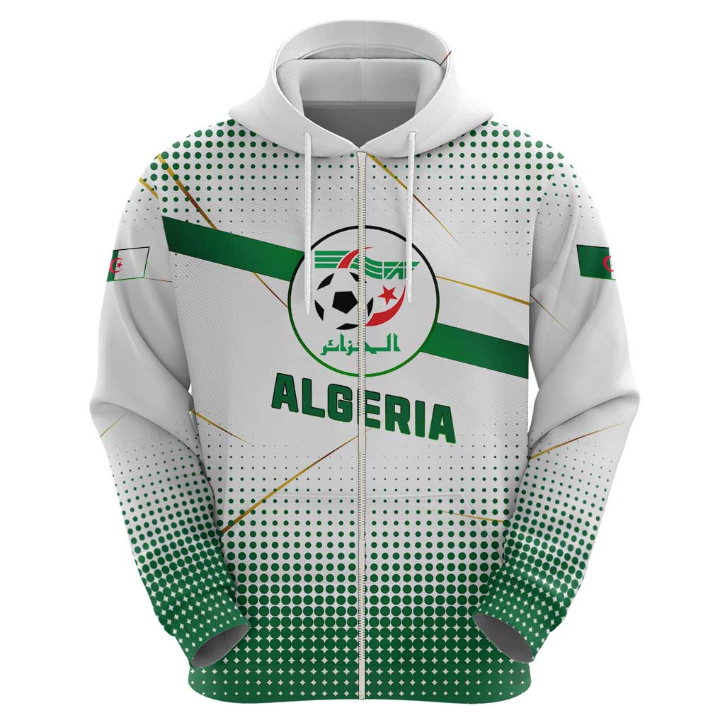 Algeria Soccer Zip Hoodie with Desert Warriors Text and National Flag Design