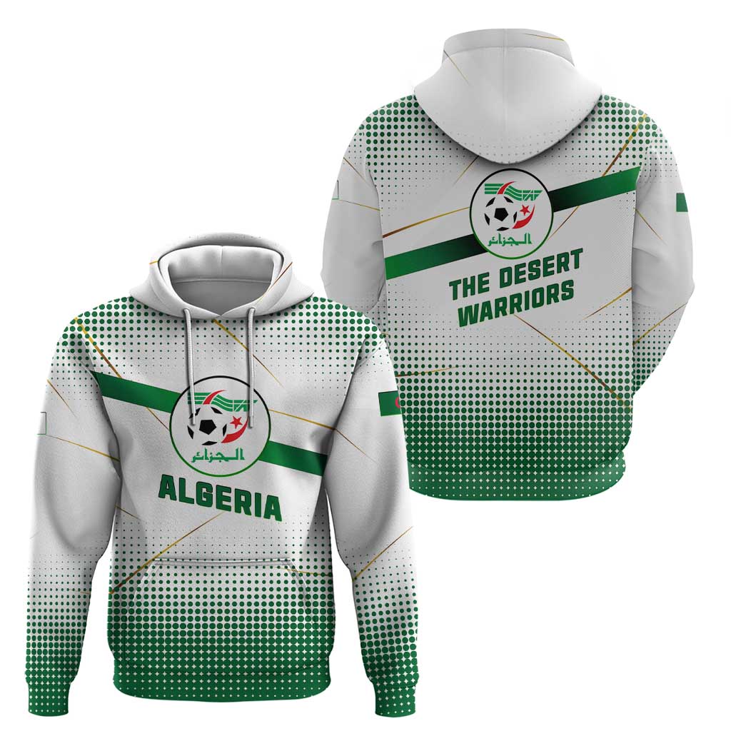 Algeria Soccer Zip Hoodie with Desert Warriors Text and National Flag Design