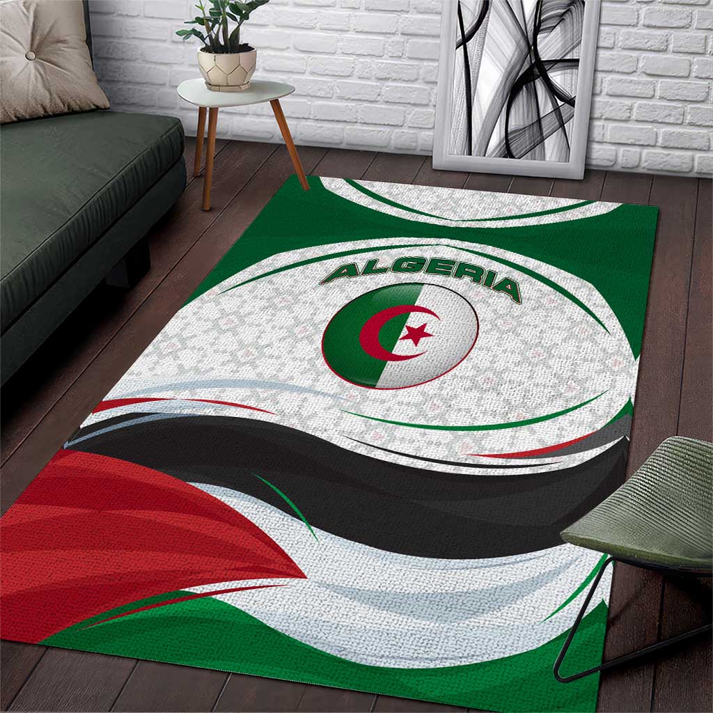 Algeria Area Rug with National Flag and Coat of Arms Crest Design