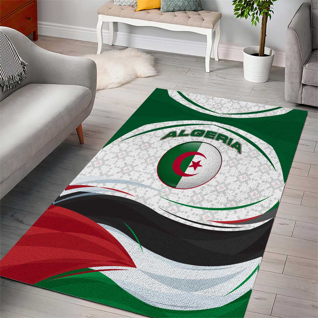 Algeria Area Rug with National Flag and Coat of Arms Crest Design