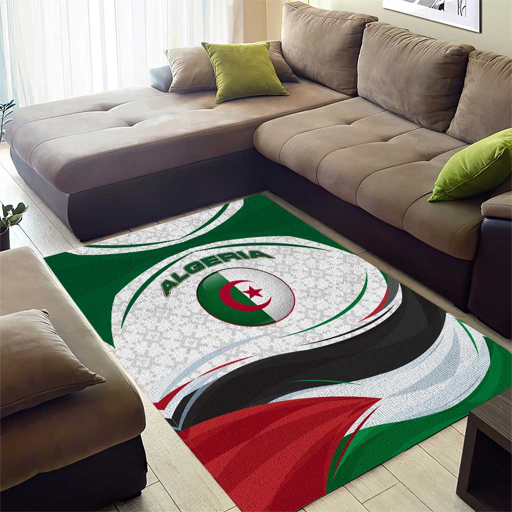 Algeria Area Rug with National Flag and Coat of Arms Crest Design