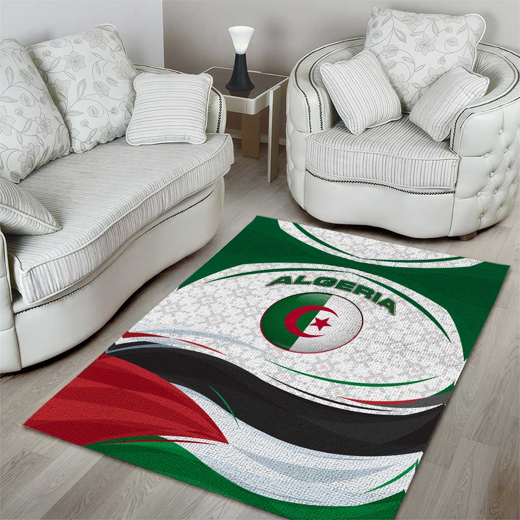 Algeria Area Rug with National Flag and Coat of Arms Crest Design