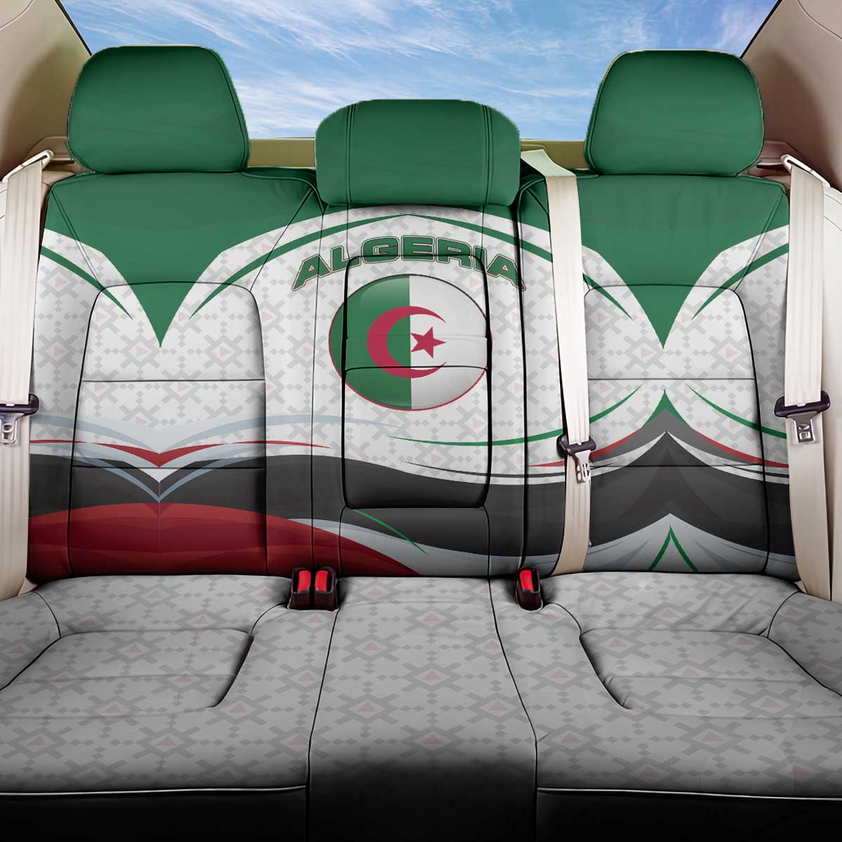 Algeria Back Car Seat Cover with National Flag and Coat of Arms Crest Design