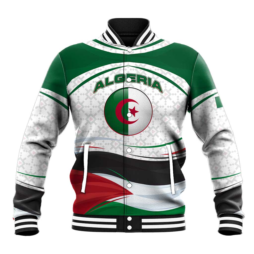 Algeria Baseball Jacket with National Flag and Coat of Arms Crest Design