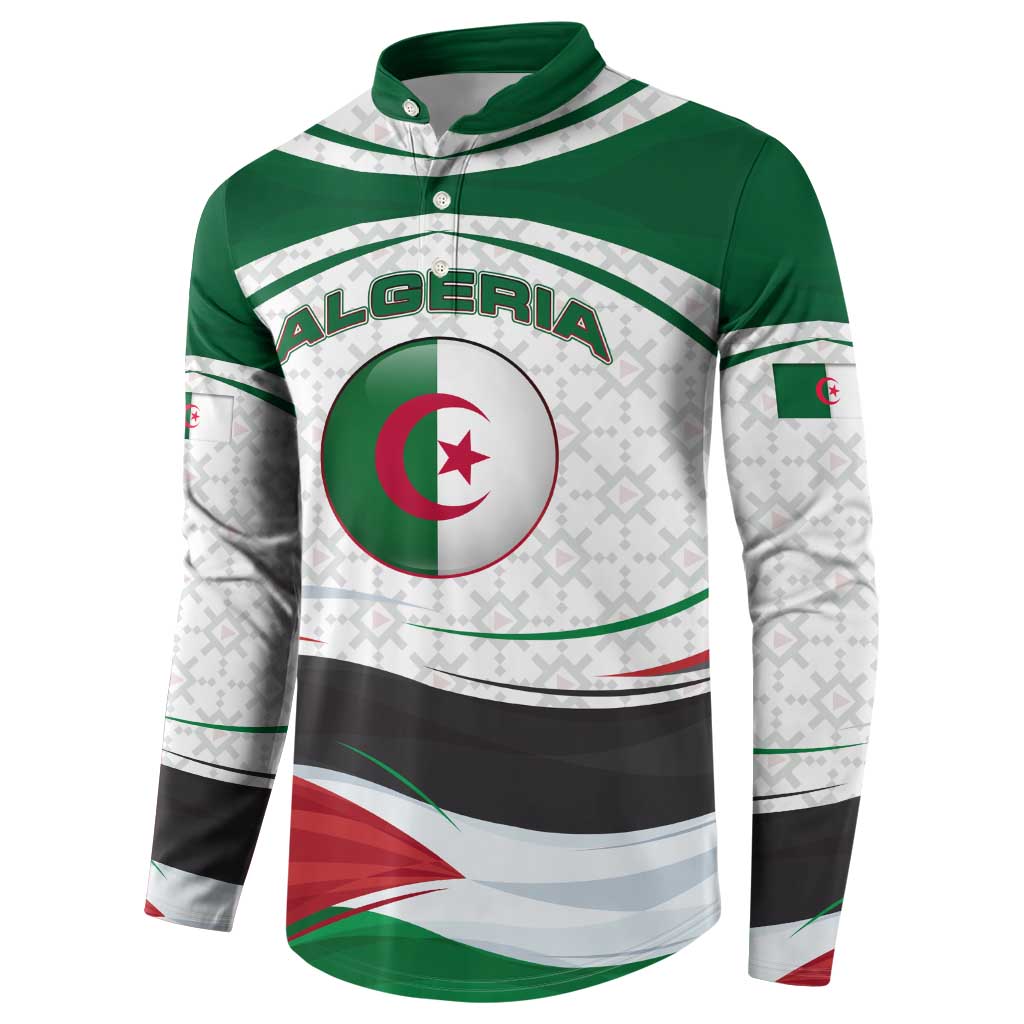 Algeria Button Sweatshirt with National Flag and Coat of Arms Crest Design