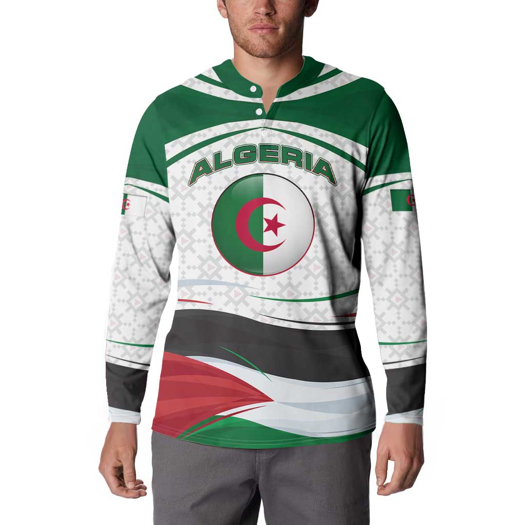 Algeria Button Sweatshirt with National Flag and Coat of Arms Crest Design
