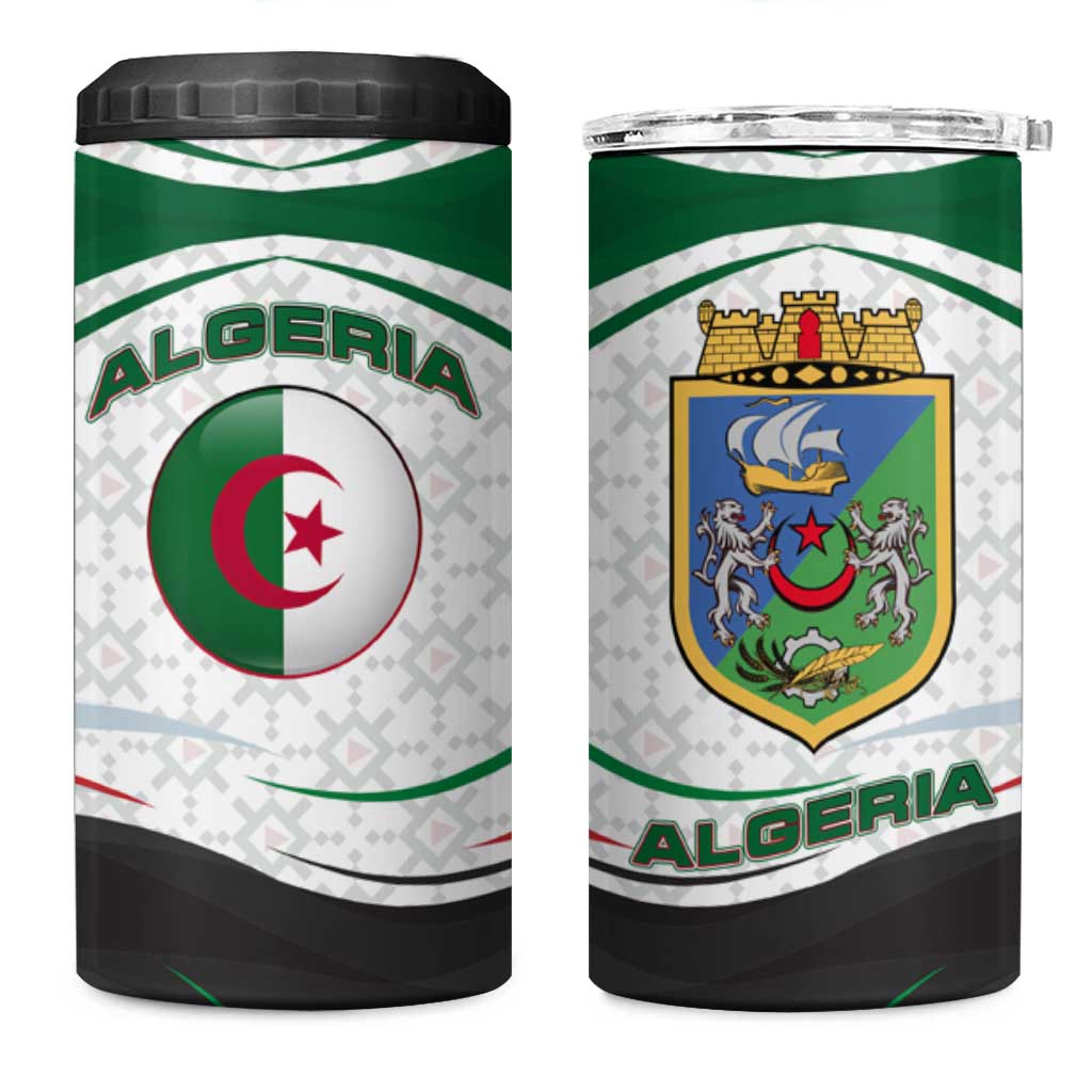 Algeria 4 in 1 Can Cooler Tumbler with National Flag and Coat of Arms Crest Design