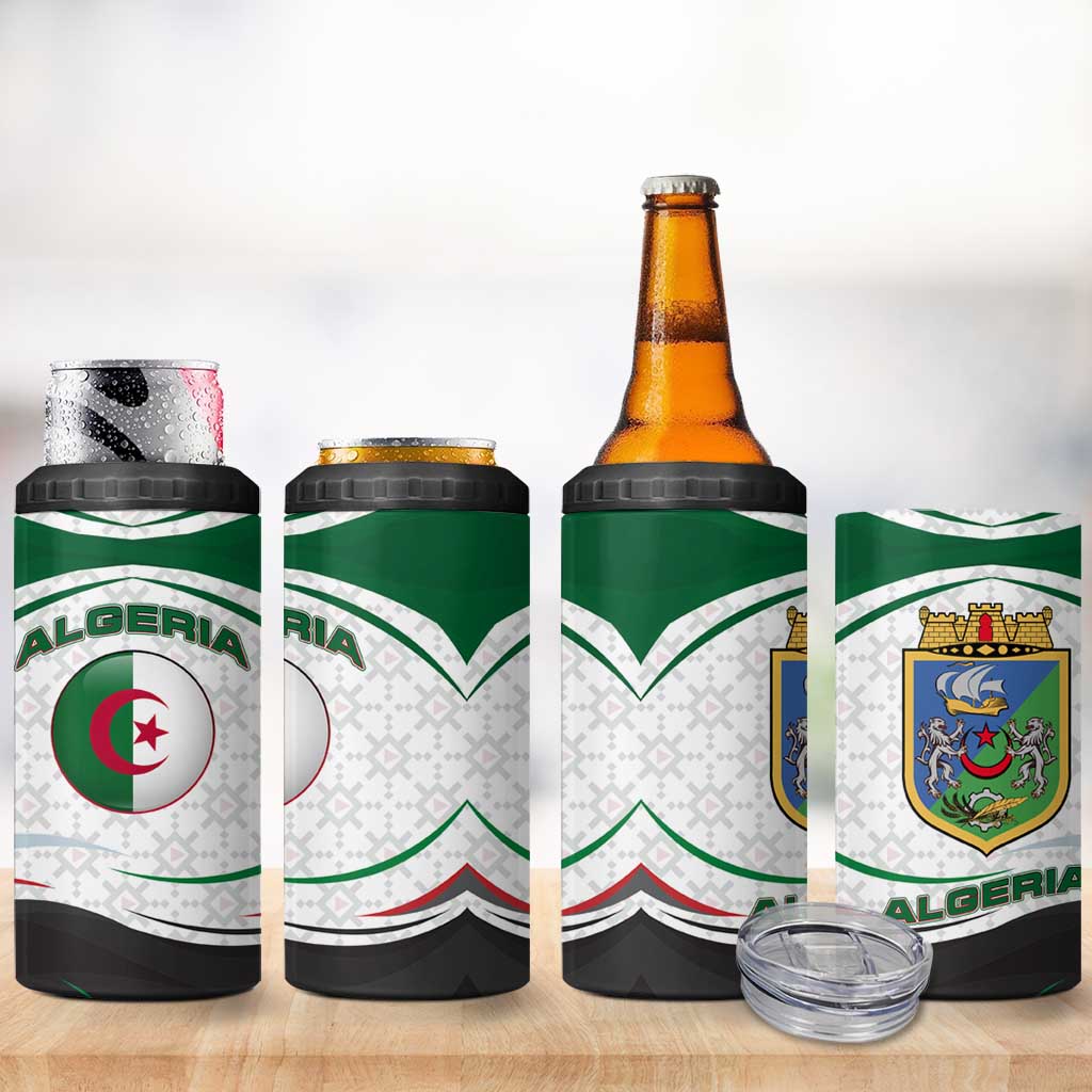 Algeria 4 in 1 Can Cooler Tumbler with National Flag and Coat of Arms Crest Design