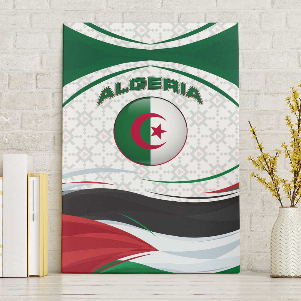 Algeria Canvas Wall Art with National Flag and Coat of Arms Crest Design