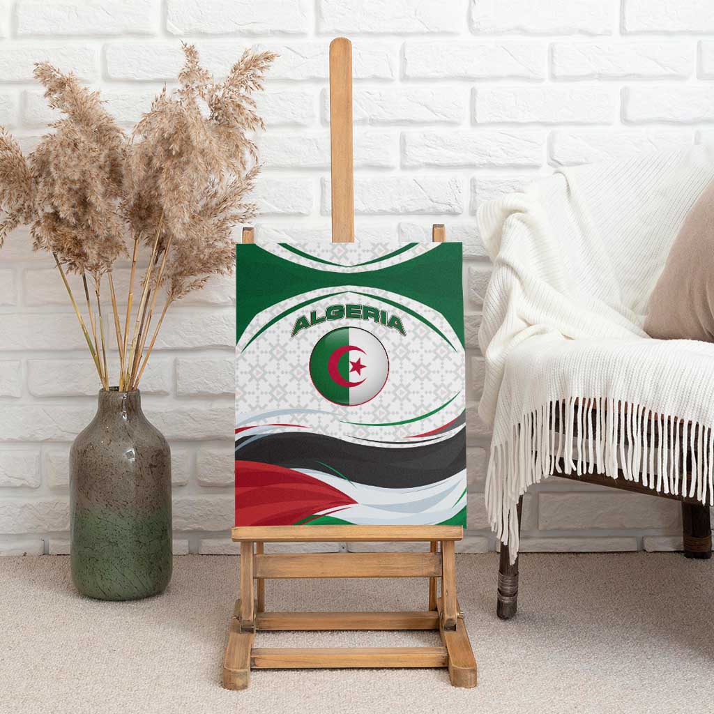 Algeria Canvas Wall Art with National Flag and Coat of Arms Crest Design