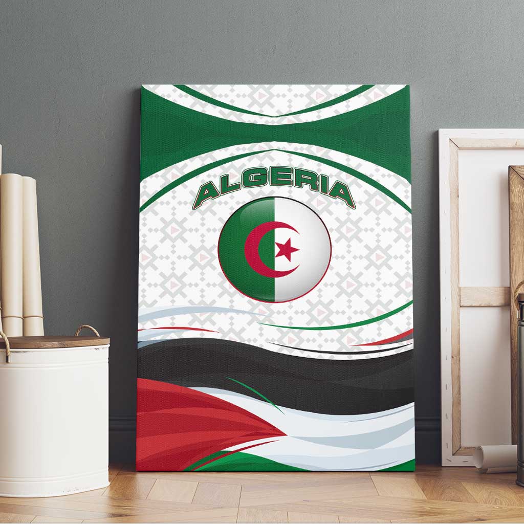 Algeria Canvas Wall Art with National Flag and Coat of Arms Crest Design