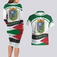 Algeria Couples Matching Long Sleeve Bodycon Dress and Hawaiian Shirt with National Flag and Coat of Arms Crest Design