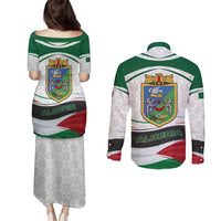 Algeria Couples Matching Puletasi and Long Sleeve Button Shirt with National Flag and Coat of Arms Crest Design