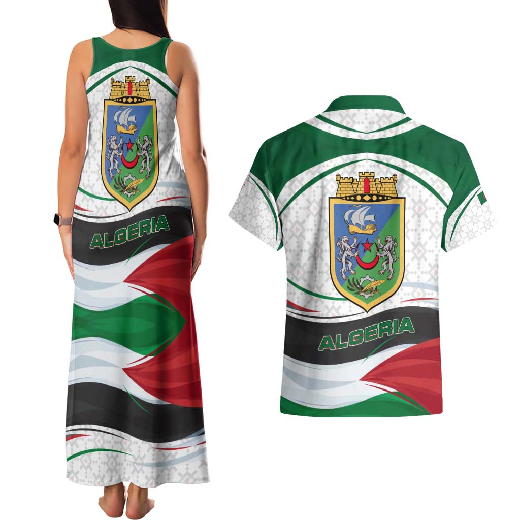 Algeria Couples Matching Tank Maxi Dress and Hawaiian Shirt with National Flag and Coat of Arms Crest Design