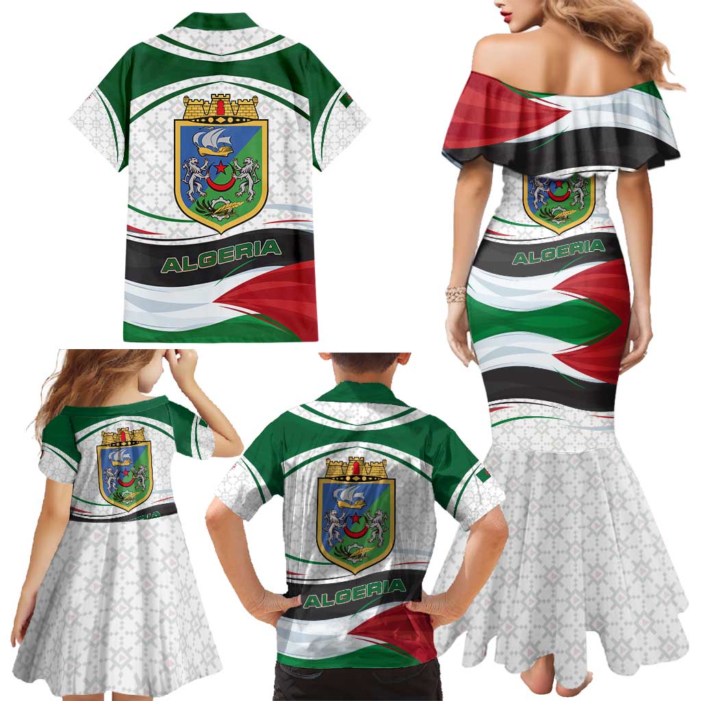 Algeria Family Matching Mermaid Dress and Hawaiian Shirt with National Flag and Coat of Arms Crest Design