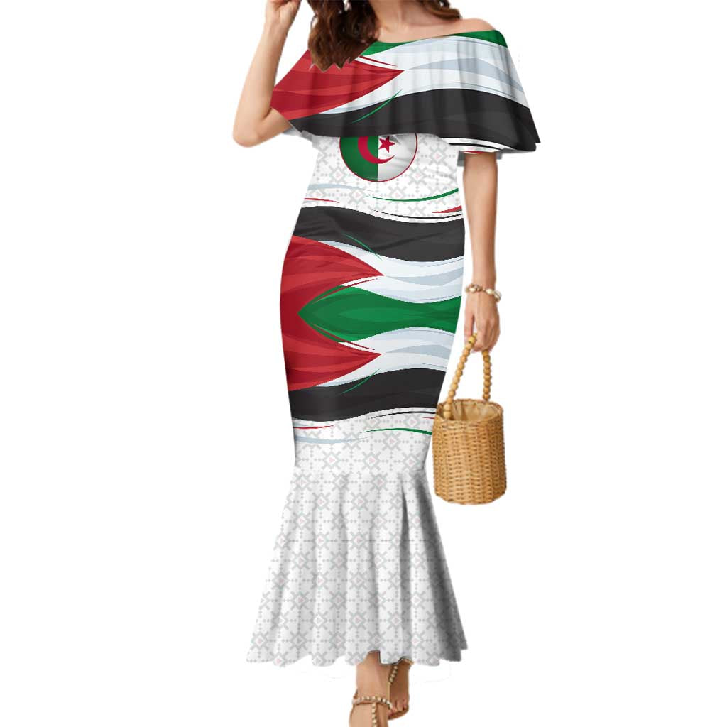 Algeria Family Matching Mermaid Dress and Hawaiian Shirt with National Flag and Coat of Arms Crest Design