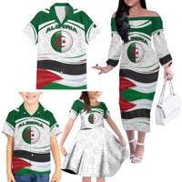 Algeria Family Matching Off The Shoulder Long Sleeve Dress and Hawaiian Shirt with National Flag and Coat of Arms Crest Design