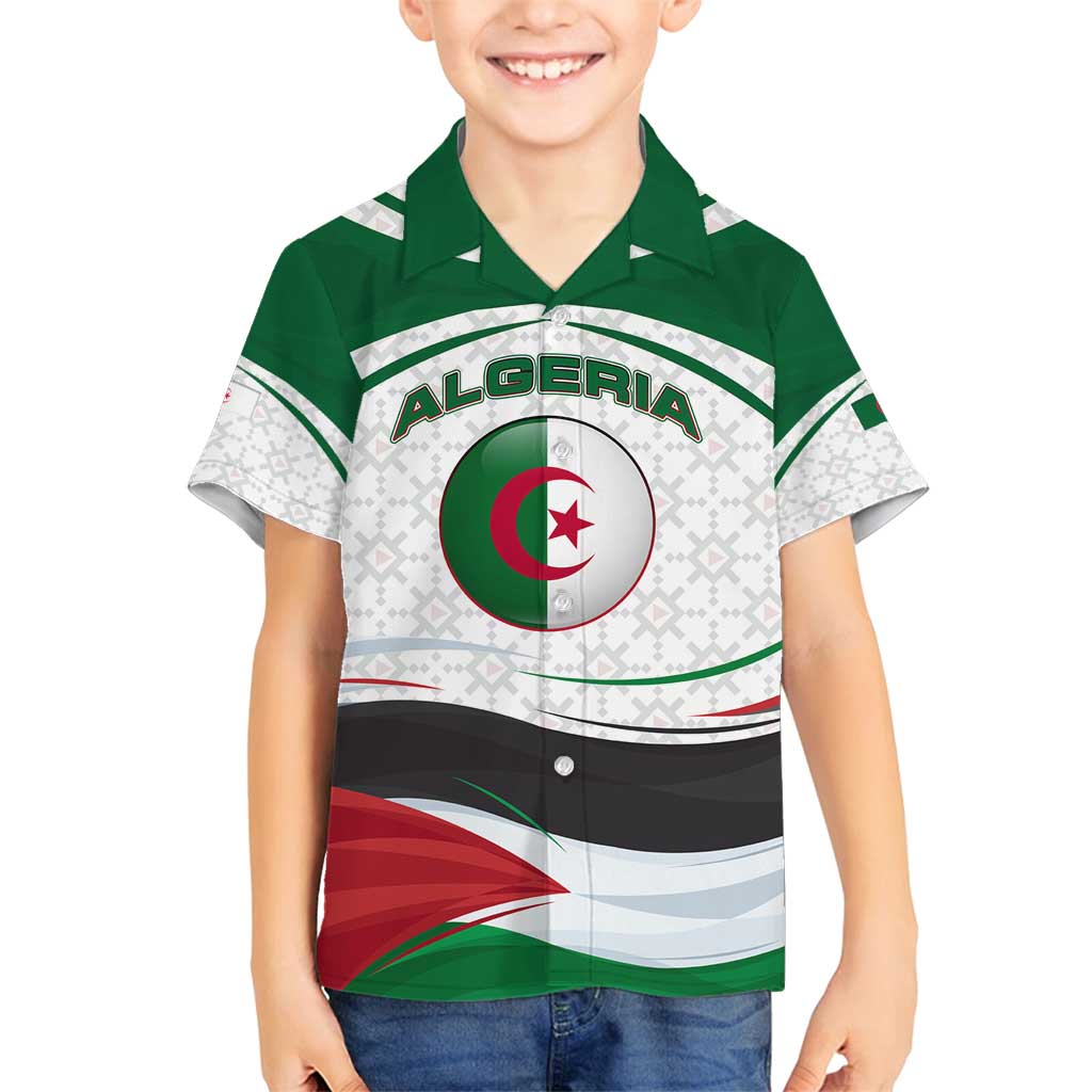 Algeria Family Matching Off Shoulder Maxi Dress and Hawaiian Shirt with National Flag and Coat of Arms Crest Design