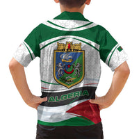Algeria Family Matching Off Shoulder Short Dress and Hawaiian Shirt with National Flag and Coat of Arms Crest Design