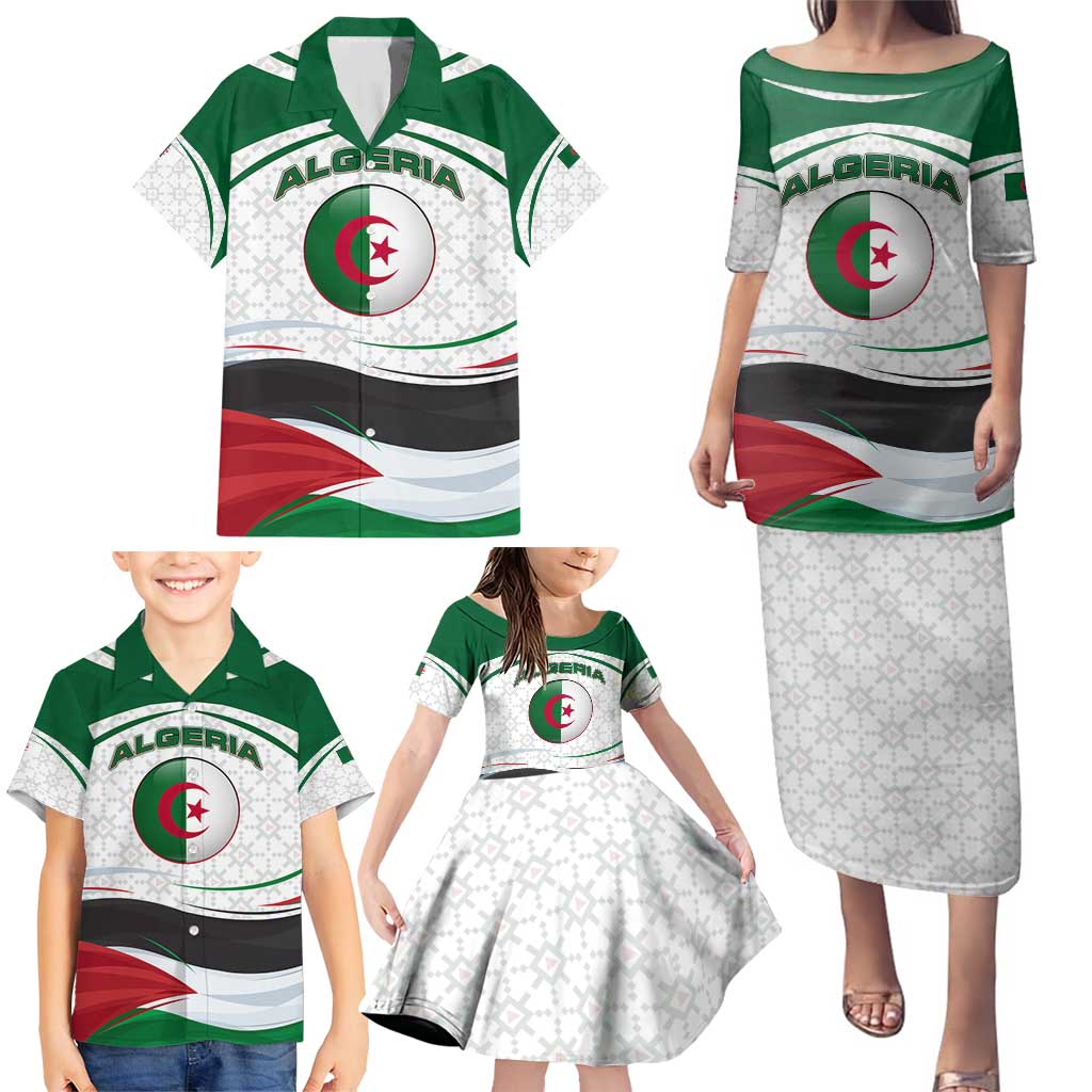 Algeria Family Matching Puletasi and Hawaiian Shirt with National Flag and Coat of Arms Crest Design