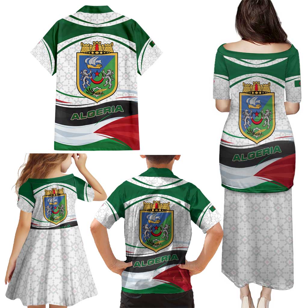 Algeria Family Matching Puletasi and Hawaiian Shirt with National Flag and Coat of Arms Crest Design
