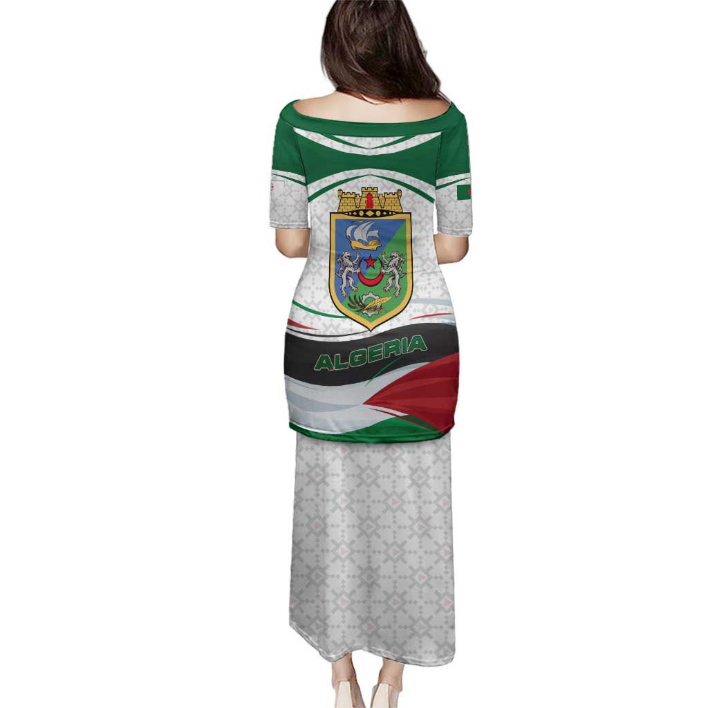 Algeria Family Matching Puletasi and Hawaiian Shirt with National Flag and Coat of Arms Crest Design