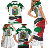 Algeria Family Matching Short Sleeve Bodycon Dress and Hawaiian Shirt with National Flag and Coat of Arms Crest Design