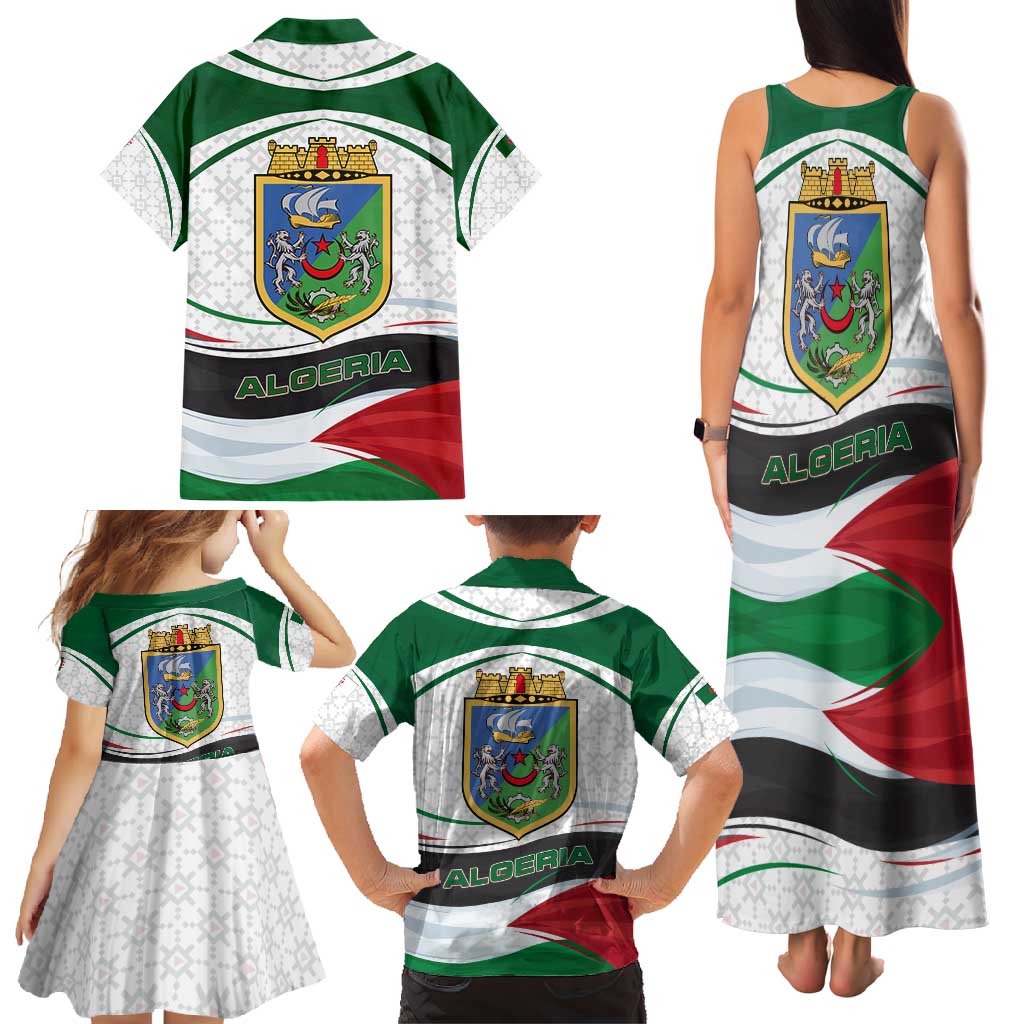 Algeria Family Matching Tank Maxi Dress and Hawaiian Shirt with National Flag and Coat of Arms Crest Design