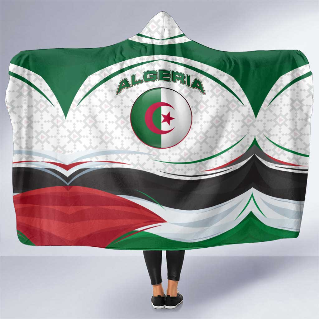 Algeria Hooded Blanket with National Flag and Coat of Arms Crest Design