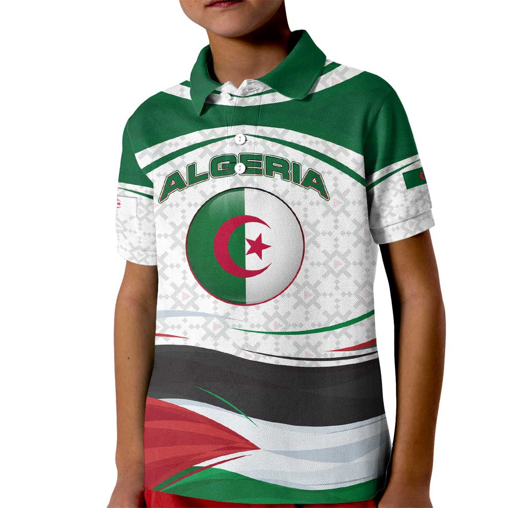 Algeria Kid Polo Shirt with National Flag and Coat of Arms Crest Design