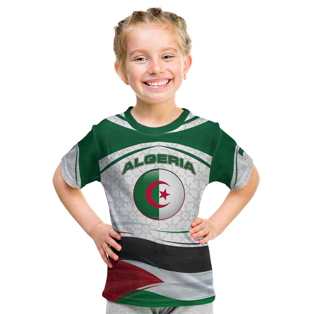 Algeria Kid T Shirt with National Flag and Coat of Arms Crest Design