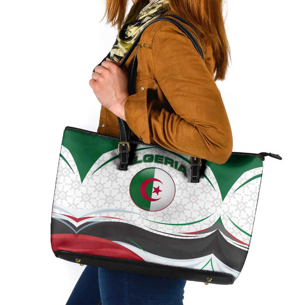 Algeria Leather Tote Bag with National Flag and Coat of Arms Crest Design