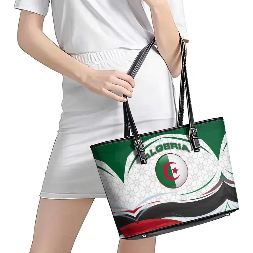 Algeria Leather Tote Bag with National Flag and Coat of Arms Crest Design