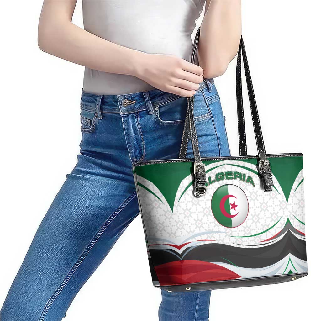 Algeria Leather Tote Bag with National Flag and Coat of Arms Crest Design