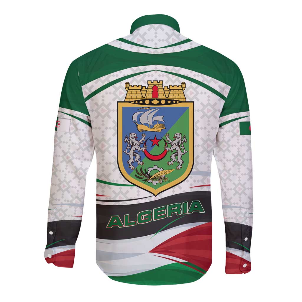Algeria Long Sleeve Button Shirt with National Flag and Coat of Arms Crest Design