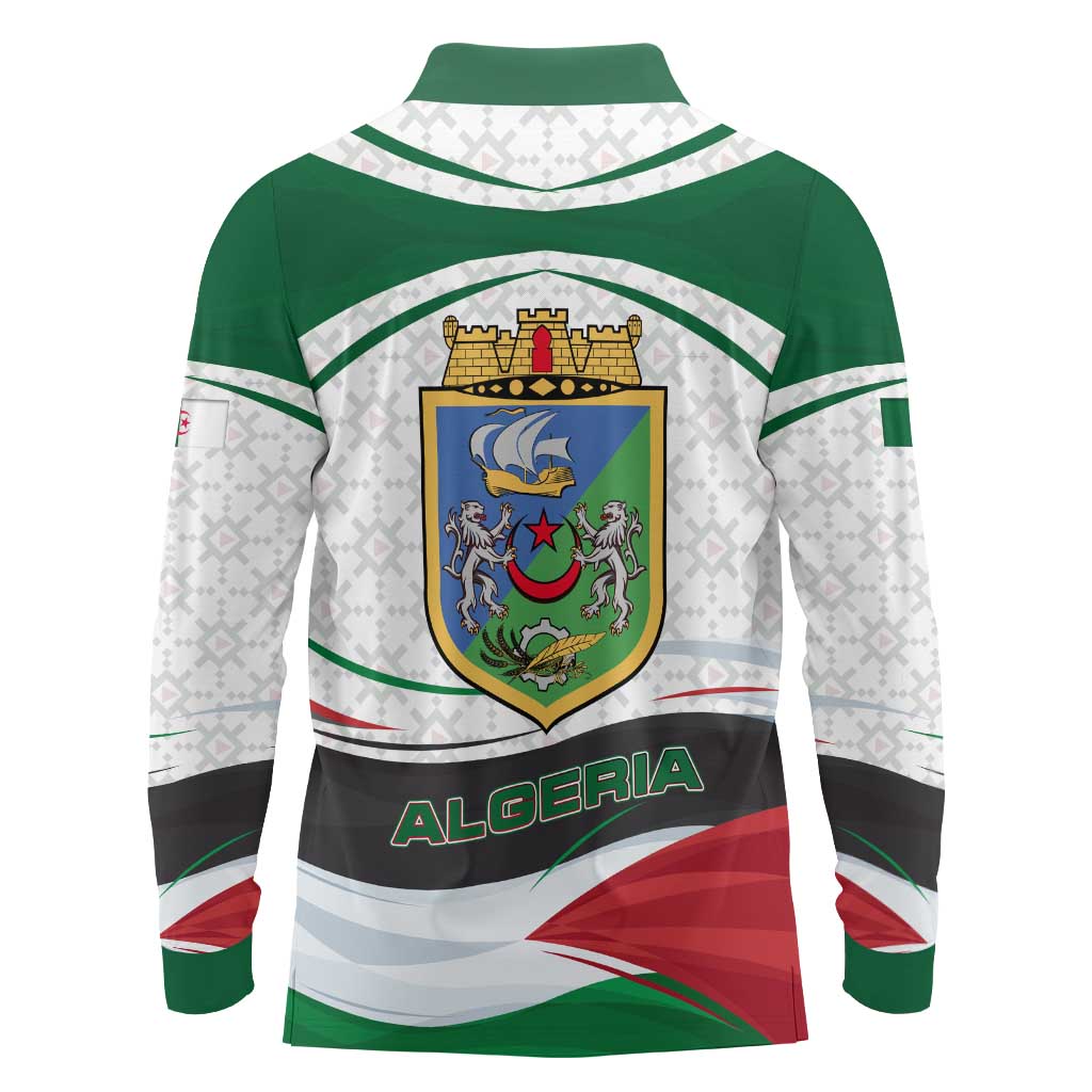 Algeria Long Sleeve Polo Shirt with National Flag and Coat of Arms Crest Design