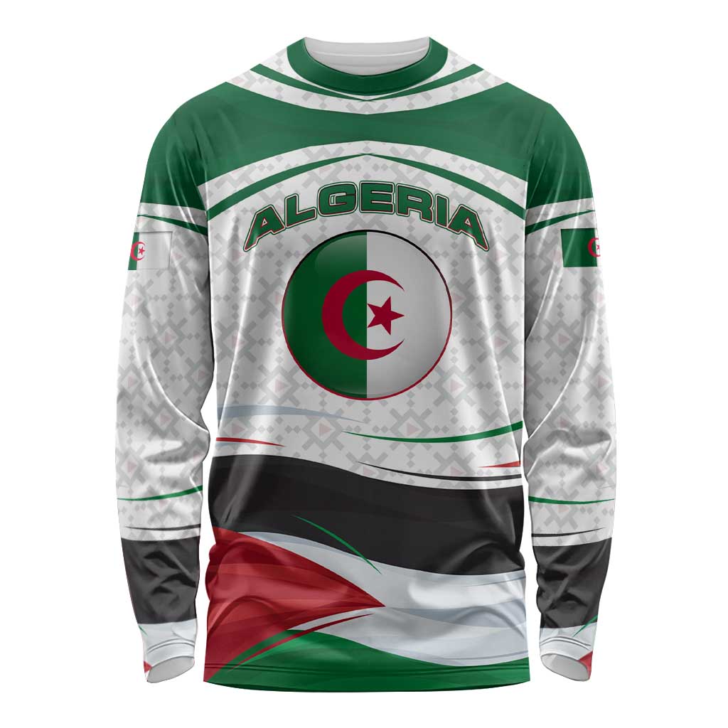 Algeria Long Sleeve Shirt with National Flag and Coat of Arms Crest Design