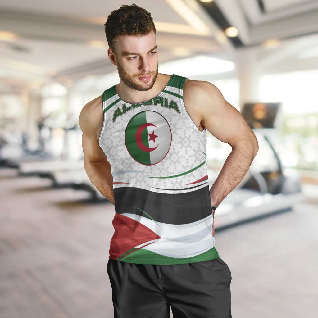 Algeria Men Tank Top with National Flag and Coat of Arms Crest Design